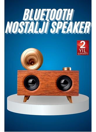 Bluetooth Nostalji Speaker Radyo Gramofon Ahşap Renk Vintage