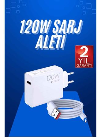 120 Watt Turbo Hızlı Şarj Aleti Seti Hızlı Şarj Adaptörü Beyaz