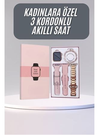 Akıllı Saat 3 Kordonlu Ve Aksesuarlı Bayanlar Için Şık Rose renk
