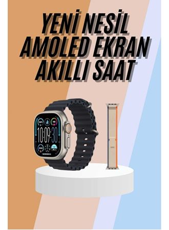 49mm Akıllı Saat Amoled Ekranlı Kadın Erkek Kol Saati Plastik Kordon