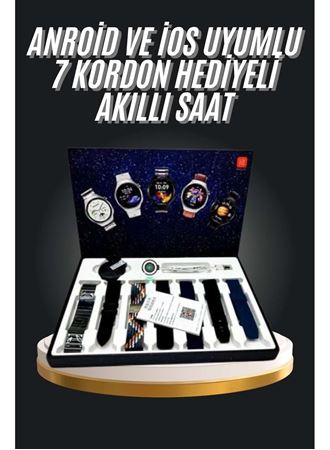 7 Kordonlu Akıllı Saat Siyah Kasa Dokunmatik Ekran Uyku ve Sağlık Takibi