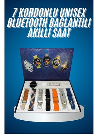 Unısex Yuvarlak Ekranlı 7 Kordonlu Akıllı Saat GPS Destekli Çoklu Kordon Seçeneği