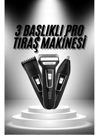 3'lü Set Saç Sakal Kesme Traş Makinesi Burun Kılı Alma Tıraş Makinesi