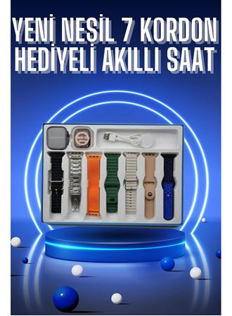 Akıllı Saat 7 Kordon Hediyeli Takvim Alarm Nabız Ölçer Bildirim Görme Sesli Görüşme