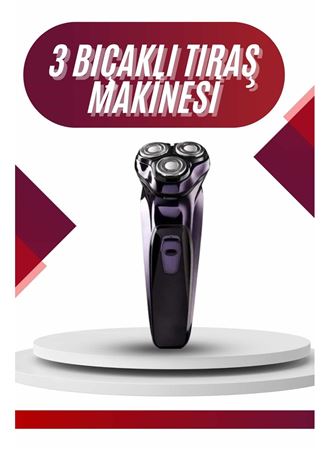 3 Bıçaklı Döner Başlıklı Sakal Sıfır Alma Tıraş Makinesi Profesyonel Paslanmaz Çelik