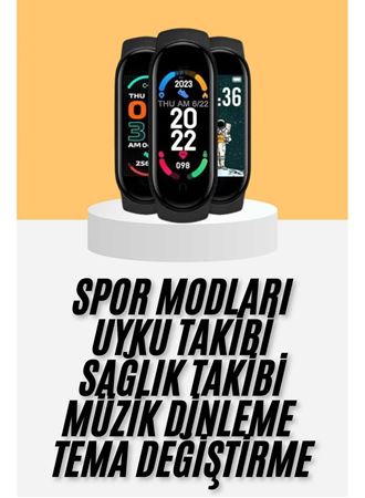 M6 Akıllı Bileklik Siyah Adımsayar Spor Takibi Android ve İOS Uyumlu