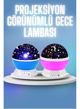 Renkli Yıldızlı Gökyüzü Projeksiyon Gece Lambası Pilli ve USB Kablolu