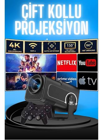 Projektör Siyah Android Taşınabilir Sinema Projeksiyon Wifi Destekli En Güncel Sürüm Akıllı