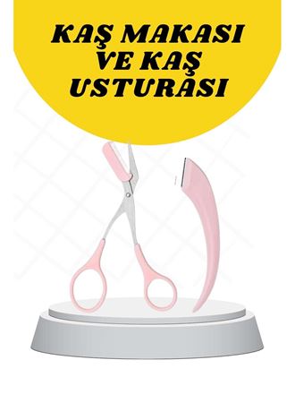 Kavisli Kaş Düzeltici Seti Kaş Makası ve Kaş Usturası Paslanmaz Çelik Bıçaklı