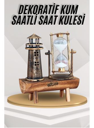 Deniz Feneri Kum Saati Ahşap Görünümlü Vintage Tarz Biblo