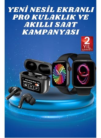 Ekranlı Yeni Nesil Pro Kulaklık ve Akıllı Saat Kampanyası Kulak İçi Mikrofonlu