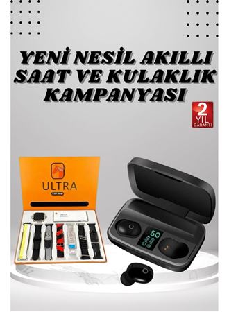 Yeni Nesil Akıllı Saat ve Bluetooth Kulaklık Kampanyası Dokunmatik Kare 7 Kordonlu