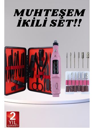 Elektrikli Manikür Pedikür Seti İkili Set 17 Parça Tırnak Bakımı Nasır Temizleme Tırnak Şekillendirme