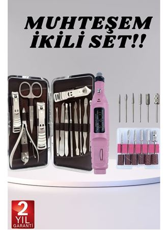 Elektrikli Manikür Pedikür Seti İkili Set 12 Parça Tırnak Bakımı Törpü Protez Çıkarma