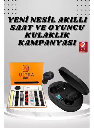 Dijital Göstergeli Kulaklık ve 7 Kordonlu Akıllı Saat Android ve İOS Uyumlu Uyku Takibi Sesli Görüşme