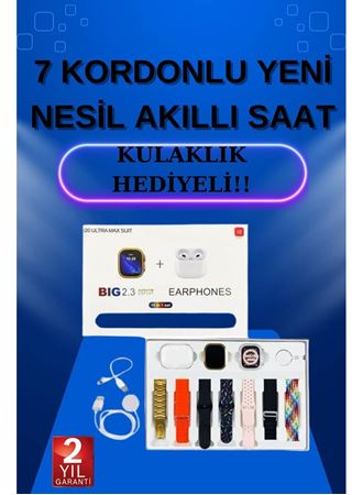 Akıllı Saat 7 Kordonlu Kulaklık Hediyeli Nabız Ölçer Uyku Takibi Sesli Görüşme