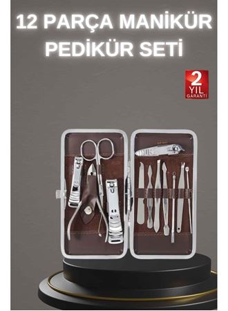 12 Parça Paslanmaz Çelik Kompakt ve Taşınabilir Manikür Makası Tırnak Makası