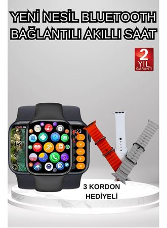 Akıllı Saat Arama Görüşme Bildirim Görme Uyku ve Sağlık Takibi Nabız Ölçer 3 Kordon Hediyeli