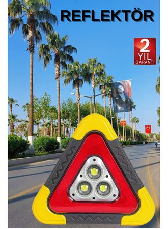 Reflektör Güneş Panelli Solarlı Şarjlı Üçgen Işıklı Trafik Reflektör Fener