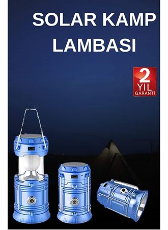 Solar Şarjlı Kamp Lambası Güneş Enerjili Kızaklı Kamp Feneri Çadır Feneri Led Işıldak