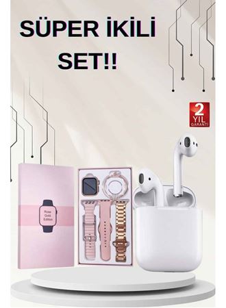 3 Kordonlu Dokunmatik Ekran Akıllı Saat ve 2.Nesil Kablosuz Bluetooth Kulaklık ANC/ENC