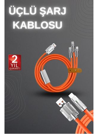120W Hızlı Şarj Kablosu Turuncu Yüksek Güç Kapasitesi Çoklu Şarj Girişi