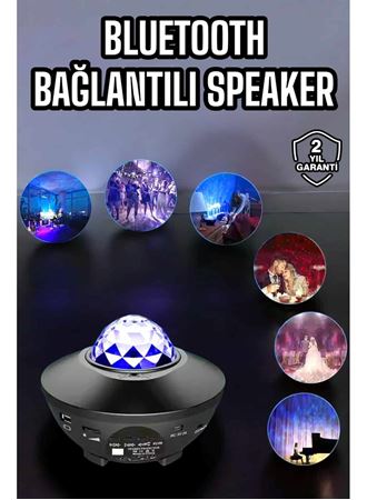 Çocuklara Özel Şarjlı Bluetooth Hoparlör Parti Led Lambası Yıldızlı Projeksiyon