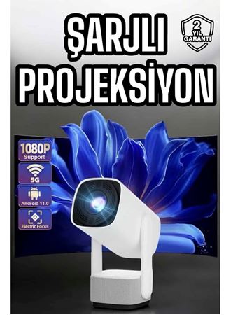 Şarjlı Projeksiyon Oyun Sinema Projektörü 4K HD Görüntü Kaliteli