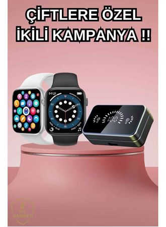 Powerbank Bluetooth Kulaklık Ve Yeni Model Akıllı Saat Seti ANC Özelliği Dokunamatik