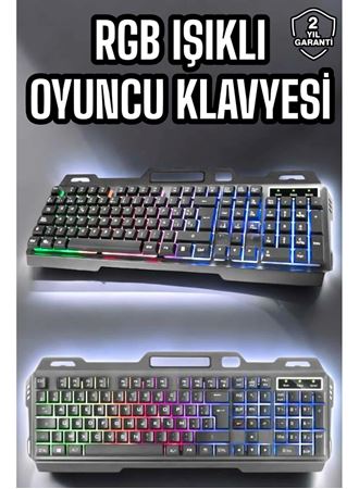 Led Işıklı Oyuncu Klavye Usb Girişli RGB Işıklı Q Klavye Mouse Hediyeli