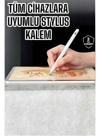 Dokunmatik Kalem Beyaz Şarjlı Yedek Uçlu Android ve İOS Uyumlu