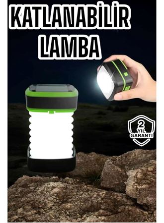 Katlanabilir Kamp Lambası Solar Fener Görünümlü 3 Kademeli Şarjlı