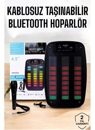 Kablosuz Bluetooth Hoparlör Taşınabilir 6.5 inç LED Işık Kareoke