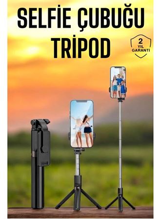 Selfie Çubuğu Tripod Kumandalı Telefon Tutucu Siyah