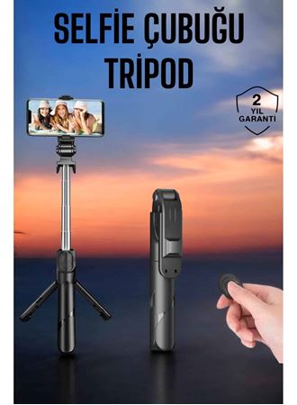 Tripod Kablosuz Bluetooth Bağlantılı Selfie Çubuğu 360 Derece Dönebilen