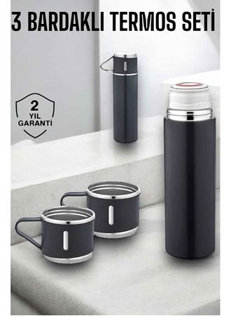 Paslanmaz Çelik 3’lü Termos Seti Vakumlu ve 8 Saat Isı Koruma