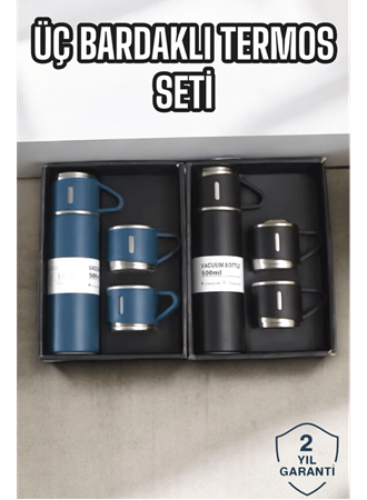 Şık ve Dayanıklı 3 Bardaklı Termos Seti Uzun Süre Isı Koruma Özellikli