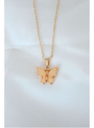 Gold Kaplama Sarı Renk Sedefli Kelebek Kolye