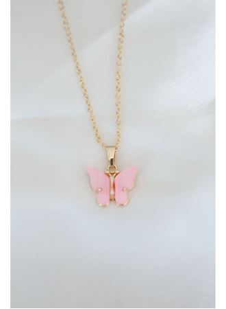 Gold Kaplama Pembe Sedefli Kelebek Kolye