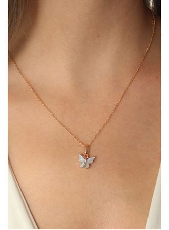 Gold Mavi Renk Kelebek Figür Kadın Kolye