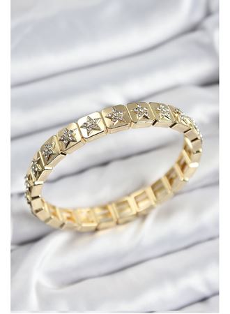 Pirinç Zirkon Taşlı Yıldız Model Gold Renk Lastikli Kadın Bileklik