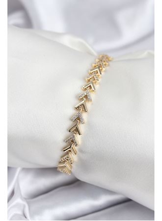 Pirinç VIP Seri Gold Zirkon Taşlı Balık Sırtı Model Kadın Bileklik