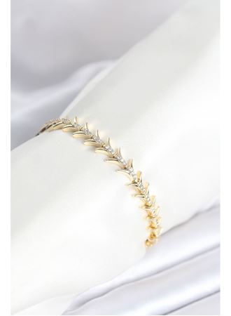 Pirinç Gold Renk Balık Sırtı Model Zirkon Taşlı Kadın Bileklik