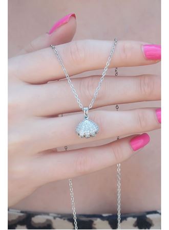 316L Çelik Gümüş Renk Açılır Midye Model Kadın Kolye