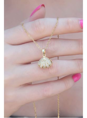 316L Çelik Gold Renk Açılır Midye Model Kadın Kolye