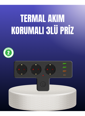 USB ve Type-C Portlu Anahtarlı Çoklu Priz Güç Ünitesi