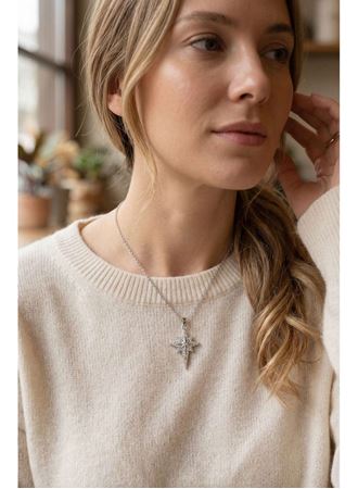 316L Çelik Gümüş Renk Zirkon Taşlı Kutup Yıldızı Model Kolye