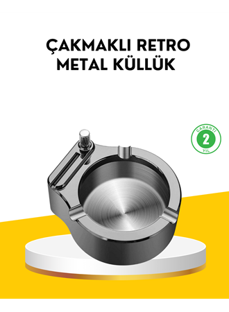 Çakmaklı Küllük Paslanmaz Metal Yuvarlak Tasarım