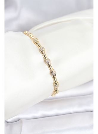 Pirinç Gold Renk VIP Seri Punta Model Zirkon Taşlı Kadın Bileklik