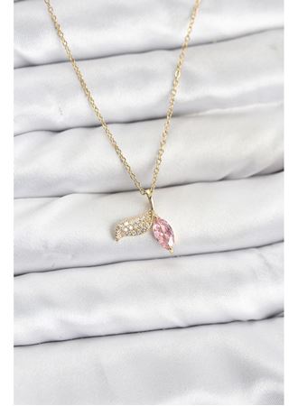 316L Çelik Zincir Gold Renk Balık Kuyruğu Model Zirkon Taşlı Kadın Kolye